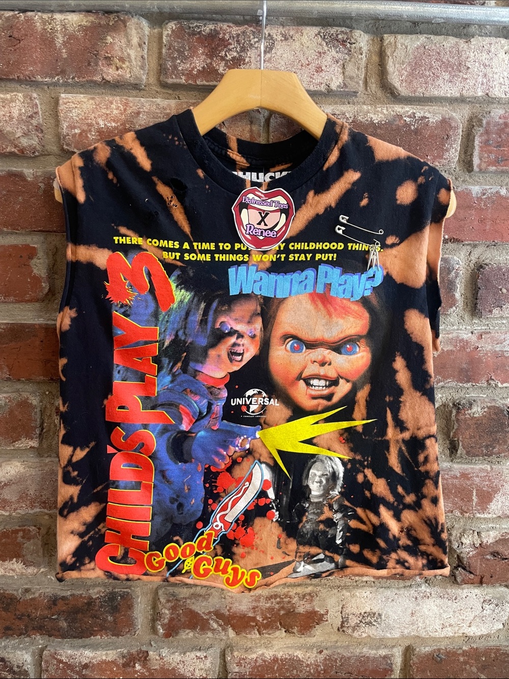Distressed Bleach Dye 'Chucky' Graphic Muscle Tee